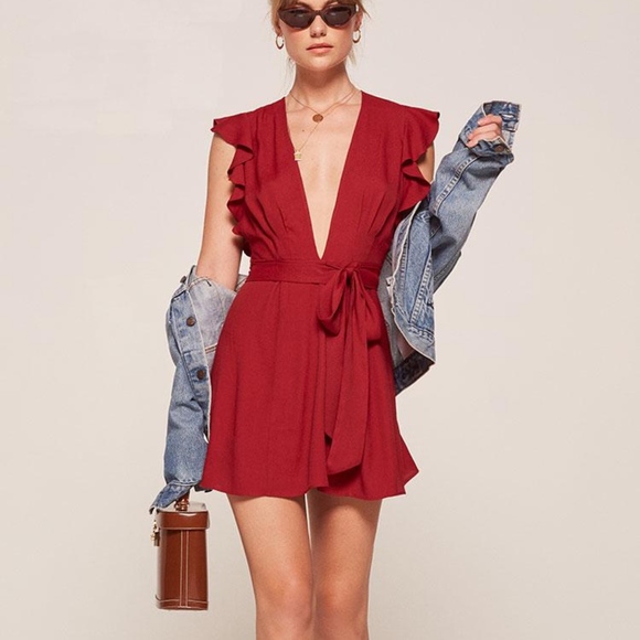 Reformation Dresses & Skirts - Reformation Tunisia Red Short Wrap Dress Size 6